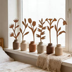 hogardeck Garden Decor for Outside, 6 Pcs Rusty Metal Flower Garden Stakes with Fern Leaf Design for Outdoor Yard Art, Rustic Plant Stakes for Flower Bed, Pot, Vase