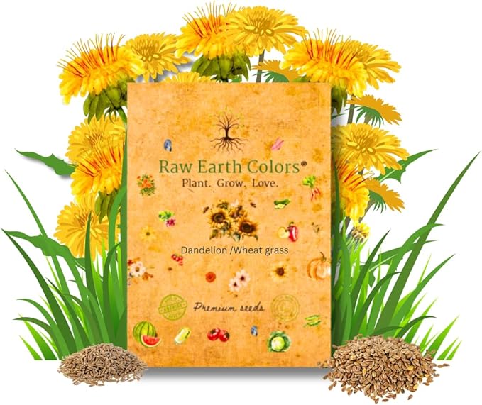 Premium Dandelion Seeds for Planting and Wheatgrass for Growing Cat Grass for Indoor cat, Kit Mix for Bearded Dragons, Tortoises, Guinea Pig Treats, Gerbil, Hamster and Chinchilla Food