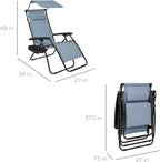 Best Choice Products Folding Zero Gravity Outdoor Recliner Patio Lounge Chair w/Adjustable Canopy Shade, Headrest, Side Accessory Tray, Textilene Mesh - Dusty Blue