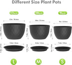 12/10/9 inch Large Plant Pots, 3 Pack Wide Flower Pots for Outdoor Indoor Plants with Water Ripples, Big Plastic Planters with Drainage Holes and Saucers for Garden House Plants, Black
