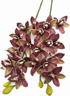 4pcs Artificial Cymbidium Orchid Flower Plant 3D Print Vanda 10 Heads Latex Phalaenopsis Flower (Yellow red)