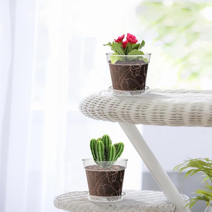 WSMKSZ 4 Inch Clear Nursery Pots, 8 Pack Highly Transparent Plant Pots for Small Indoor Plants with Drainage Holes and Trays, Plastic Seedling Starter Planters for Flowers