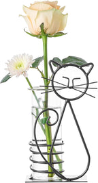 Marbrasse Desktop Glass Planter Hydroponics Vase,Planter Bulb Vase with Holder for Home Decoration,Modern Creative Cat Plant Terrarium Stand, Scindapsus Container (Lovely Cat)