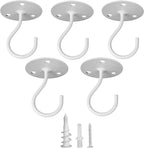 Ceiling Hooks for Hanging Plants- Metal Heavy Duty Wall Mounted Hangers for Hanging Bird Feeders, Planters, Wind Chimes, Include Professional Drywall Anchors (5 Pack) (Bright White)