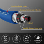 WiseFlow Garden Hose 50FT x 5/8", Heavy Duty Rubber Hose, Water Hose with Five Layered Braiding, Male Female Fittings, 1000PSI Burst, 300PSI Working (Blue)