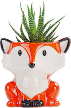 DIYOMR Cute Animal Ceramics Planter Small Succulent Pot Cartoon Shaped Plant Pot for Mini Plants Flower Cactus, Smooth Shiny Ceramic - Plants Not Included (Fox)