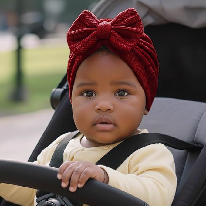 BQUBO Baby Turban Hats and Mittens Set Newborn Infant Hospital Hats Caps with Bows for Baby Boys Girls 0-12 Months