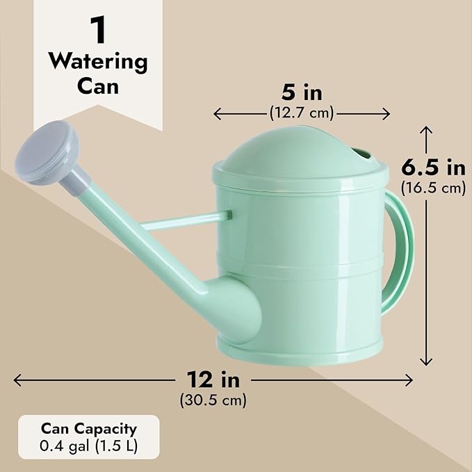 Farmlyn Creek Watering Can - Plant Waterer with Long Spout & Detachable Sprinkler Head - Compact Design for Indoor Garden - Kids Watering Can for Gardening - Green, 0.4 Gallon