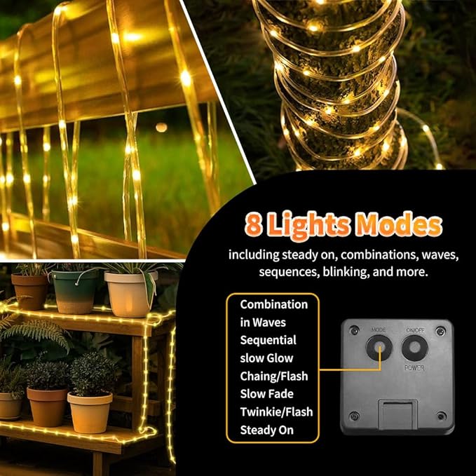 LairtPOW Solar Rope Light 3 Pack 39 FT 100 LEDs IP65 Waterproof Outdoor LED ‎Solar Outdoor Lights for Party Garden Yard Home Wedding Christmas Halloween Holiday Tree Decoration Lighting(3 Pack)