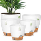 QRRICA Plant Pots 10/9/8/7.5/7 Inch Self Watering Pots, with Drainage Holes and Saucers,Water Level Indicator & Deep Reservoir,Large Plastic Planter for Indoor Out Door Plants (White)