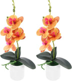 Artificial Potted Orchid Flowers 2pcs Orange Faux Phalaenopsis Bonsai Plants Desktop Decoration for Living Room Office Home