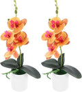SHINEOFI 2pcs Artificial Potted Butterfly Orchid Faux Bonsai Flowers Orange Desktop Decoration for Living Room Office Home