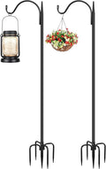 Gtongoko 47 inch Small Shepherds Hooks for Outdoor with 5 Prongs, Adjustable Bird Feeder Pole Garden Hooks for Hanging Lanterns, Plants Baskets, Hummingbird Feeders, 2 Pack
