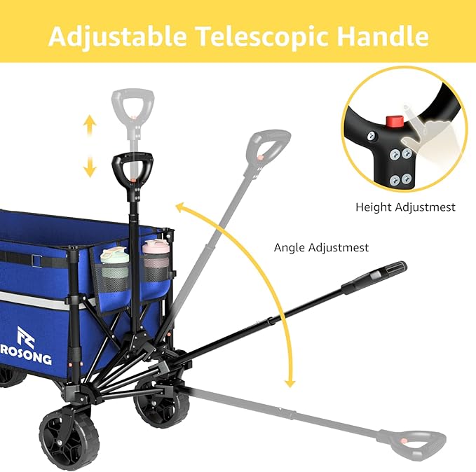 ROSONG Collapsible Wagon Cart with Wheels Foldable - Folding Utility Heavy Duty Wagons Carts for Grocery Sports Garden Shopping Camping Wheelbarrows (Blue, 120L)