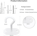 Ceiling Hooks for Hanging Plants-Metal Heavy Duty Wall Mounted Hangers for Hanging Bird Feeders, Planters, Wind Chimes, Include Professional Drywall Anchors (Pure White) 3 Pack