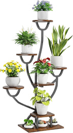 Plant Stand Indoor with Grow Lights - 44.2" Tall Plant Shelf, Lighted Corner Plant Stands for Indoor Growing, 7 Tiered Metal & Wood Plant Holder Display Shelves for Living Room, Patent Design - C4