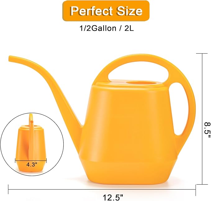 Fasmov Watering Can, 1/2 Gallon Plastic Watering Cans with Comfortable Handle, Small Garden Watering Cans Long Spout for Indoor Outdoor Watering Plants, Yellow