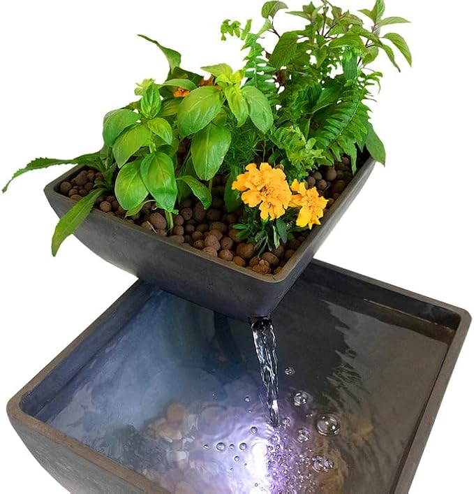 AquaSprouts Fountain: Hydroponic, Aquaponic, Water Garden Kit, Charcoal, 8 Gallons