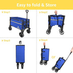ROSONG Collapsible Wagon Cart with Wheels Foldable - Folding Utility Heavy Duty Wagons Carts for Grocery Sports Garden Shopping Camping Wheelbarrows (Blue, 120L)