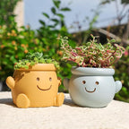 Cute Face Planter Pot, Small Resin Head Planters for Indoor Plants, Funny Smiling Face Flower Pot Succulent Planter with Drainage Hole, Gift IdeaI for Birthday Christmas (Orange)