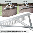 Colwelt Landscape Rake - 24Tines, Aluminum Head with 68" Handle, 24" Width for Beach & Lawn Care