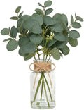 Velener Faux Eucalyptus Stems in Vase with Faux Water, Fake Plants Indoor Artificial Eucalyptus Plant for Home Decor, Kitchen Bathroom Farmhouse Living Room Coffee Table Centerpieces for Tables Green