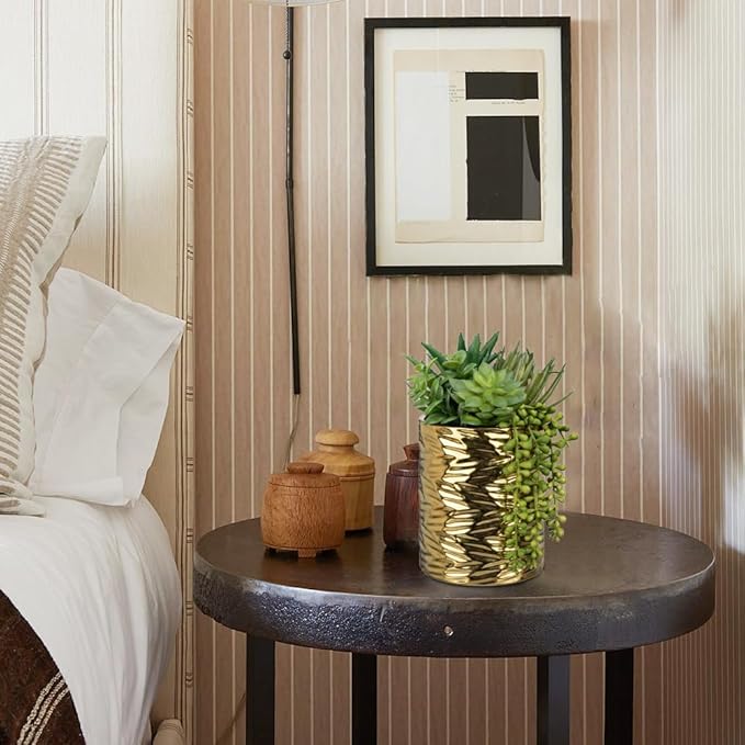 Hollyone Gold Artificial Succulents in Pots Faux Succulents Plants Fake Succulent Arrangement Potted Plants with Gold Tall Ceramic Vase for Desk Bathroom Shelf Living Room Indoor Home Decor Large