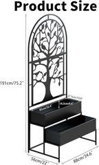 Arched Outdoor Planter Box with Trellis for Climbing Plants, 2 Tiers Metal Privacy Planters for Patio, Tall Raised Garden Bed with Legs, for Vegetables, Fruits, Balcony, 75.2 x 22 x 34.6 Inch, Black