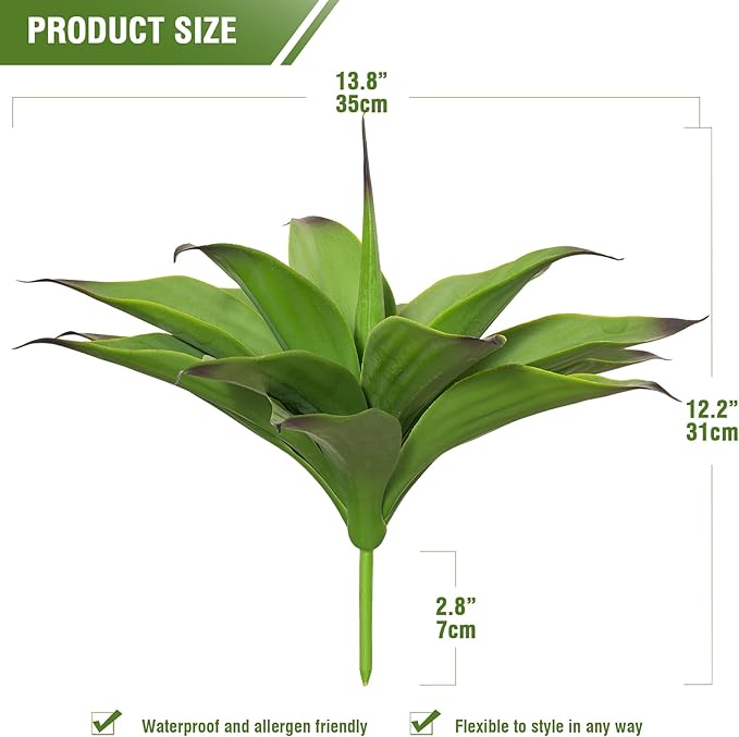 Ttranewsoo Fake Plants Artificial Agave Plants,Large UV Resistant Fake Agave Planters for Indoor and Outdoor Decorating Tropical Plant Succulents Greenery Indoor Decor13.8 (2Pack, Dark Green)