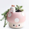 EOBTAIN Unique Mushroom Planter Pot Cute Animal Rabbit Pink Resin Succulent Small Pots for Indoor Plants Mini Cactus Planter Pots Living Room Office Table Decor,Mushroom Lover Gifts,4 Inch
