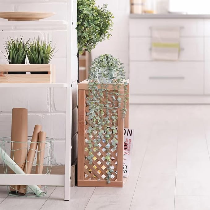 Decorative Hanging Plants for Shelf, Faux Ivy Eucalyptus Vine, Fake Greenery in White Bigger Pot (Light Green, 1PCS)