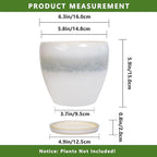 6.3 Inch Plant Pot - Ceramic Planters for Indoor Ourdoor Plants, Modern Succulent Pot, Round Planter with Drainage Hole and Saucer, Room Office Garden Home Decor, Plant Lover Gift, White-Grey