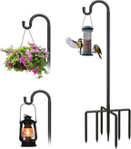 Breeze Touch 1Pack 92 Inch Adjustable Shepherd Hooks for Outdoor Outside, Heavy Duty with 7 Prongs Base, for Hanging Lantern, Hummingbird Feeder, Lightweight Plant, Wind Chime, Bird Feeder Hanger