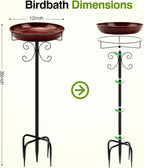 Daoeny Heavy Duty Bird Baths for Outdoors, 35In Outdoor Freestanding Birdbaths & Birdfeeder, Bird Bath Feeder Bowl with Metal Stake Garden Patio Yard Lawn Decor, Upgraded 5-Pronged Base (Brown)