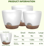 8/9/10 Inch Large Self Watering Pots, Plastic Flower Pots with Multi Mesh Drainage Holes and Water Level Indicator & Deep Reservoir for Indoor Outdoor Garden Plants and Flowers (White)