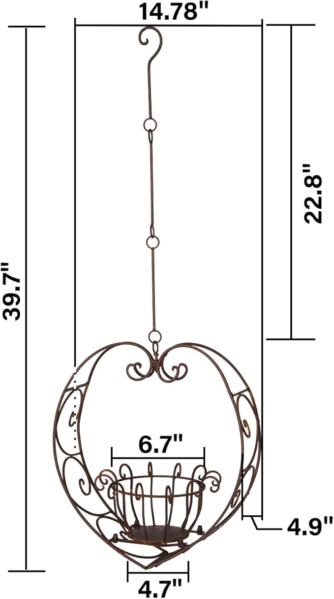 Hanging Plant Holder,Wrought Iron Heart Shape Plant Pot Holder, Indoor & Outdoor Hanging Planters Holder for Patio, Porch, Bedroom, Living Room（Raw Embroidery Color）