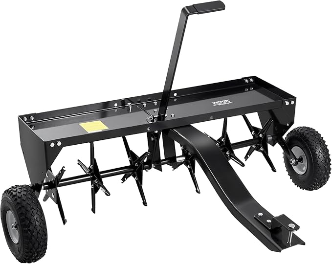VEVOR Tow Behind Plug Aerator, 40-Inch Tow Behind Lawn Plug Aerator with Universal Hitch, Pull Behind Aerator with Iron Spikes Alternately Arranged, Lawn Aerator Tow Behind for Gardens, Lawns, Farms