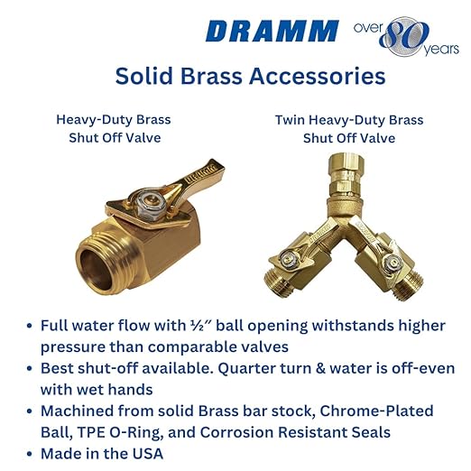 Dramm Twin Brass Hose Shut-Off Valve – Dual Garden Hose Water Control Splitter