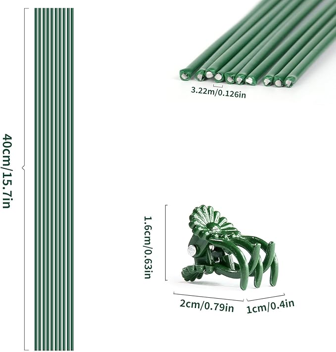 20Pcs Plant Support Stakes with 30 Pcs Plant Clips, Plant Sticks for Indoor and Outdoor Plants, Orchid Clips and Stakes,16inch Tall Bendable Single Stem Flower Stakes Bendable (20, Green-16inch)