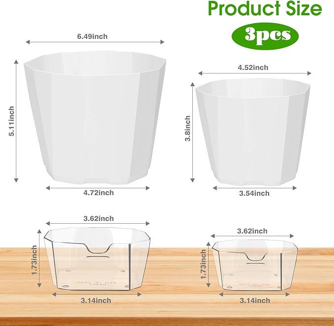 6 Pack Self Watering Plant Pot, 6.6/5 Inch Plastic Self Watering Pots for Indoor Outdoor Plants African Violet Pots Easy Plant Self Watering Pot with Wick Rope for Plants Flowers