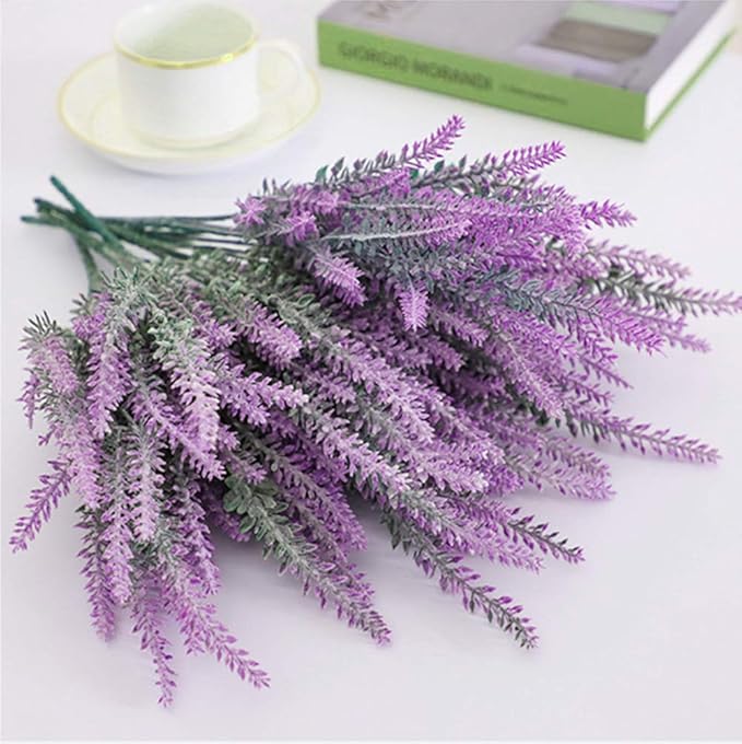 PASYOU 6 Pcs Artificial Lavender Flowers, Plastic Plants Fake Simulation Flower Wedding Indoor Outdoor Bridal Bouquet Home Garden Balcony Patio Planter Filler DIY Arrangement Decoration - Fuchsia