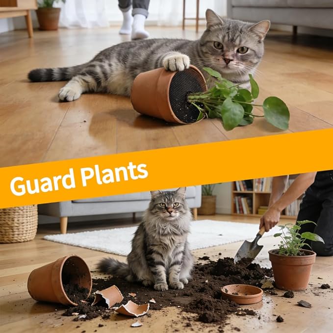 6Pcs 11.8 Inch Plant Pot Protector from Cats, Cuttable Indoor Plant Protector from Animals with 12 Ground Stakes