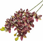 4pcs Artificial Cymbidium Orchid Flower Plant 3D Print Vanda 10 Heads Latex Phalaenopsis Flower (Yellow red)