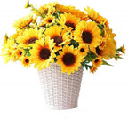 PASYOU Artificial Sunflower Plastic Fake Flowers Sunflowers for Indoor Outdoor Wedding Bridal Bouquet Home Garden Party DIY Wreath Table Arrangement Decoration Pot Planter Filler 2 pcs