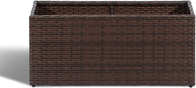 SUNNYPARK Brown Rectangular Planter Box All-Weather PE Rattan Large Modern Planters with Removable Liner Indoor Outdoor Decorative Flower Pot for Patio, Balcony, Garden