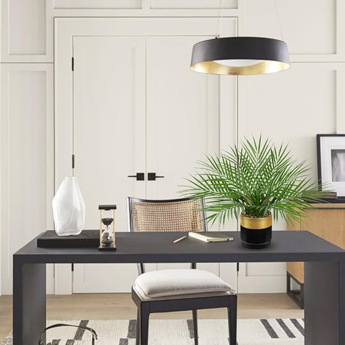 Briful Fake Plant 15.7’’ Artificial Palm Plant in Gold Black Pot Real Touch Faux Tropical Palm Tree Houseplant for Home Indoor Living Room Tabletop Balcony Decorations