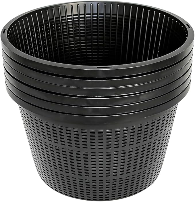 8.5-Inch Round Aquatic Plant Baskets - 6 Pack Durable Black Plastic Mesh Pond Containers for Live Aquarium Plants, Pond Planting & Hydroponic Pots