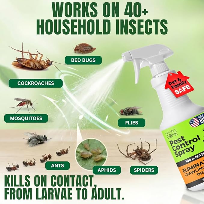 Nature’s Dome Pest Control Spray 16 Oz | 100% Natural Ant Killer & Bug Spray for Indoor & Outdoor Use | Eco-Friendly Bug Spray for Flea, Ticks, Ant & Mosquitos | Safe for Pets and Kids