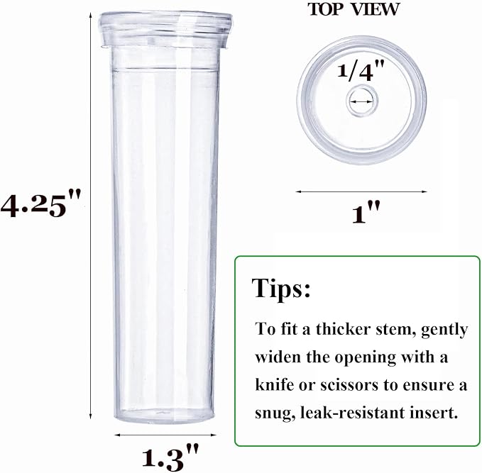 Tosnail 50 Pack Floral Water Tubes, 60 ML Large Capacity Flower Stem Holder, 4" Single Plant Tubes, Flower Water Vials for Fresh Flower Arrangements