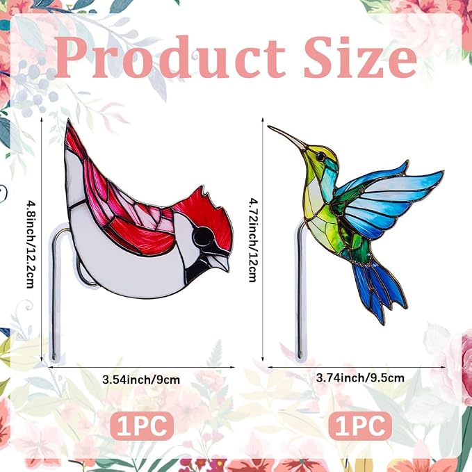 CRASPIRE 2 Styles Bird Plant Decoration Hummingbird Flower Pot Suncatcher Acrylic Garden Stake Hanger Decor Blue Yellow Butterflies Catcher Hugger for Art Indoor Outdoor Patio Pots Yard Farmhouse